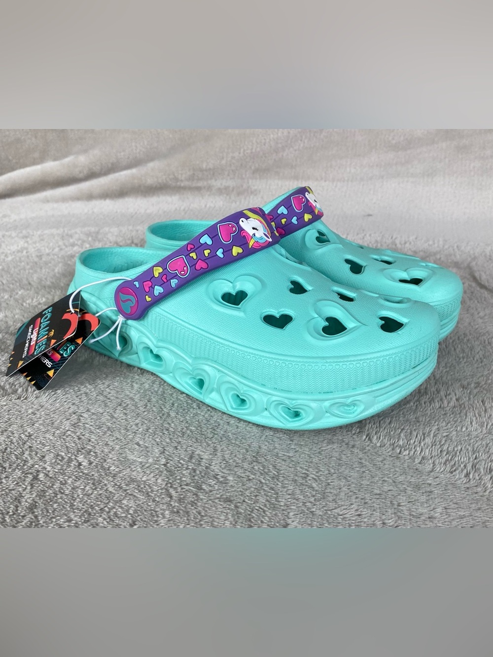 Skechers Foamies Heart Kids Girls Clogs Sandals Size 3 Turquoise Slip On NEW